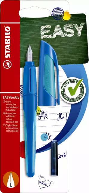 Een Vulpen STABILO Easybuddy linkshandig medium donkerblauw/lichtblauw blister à 1 stuk koop je bij L&N Partners voor Partners B.V.
