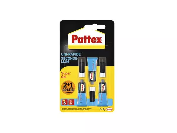 Een Secondelijm Pattex super gel 3 gram blister 2+1 gratis koop je bij EconOffice