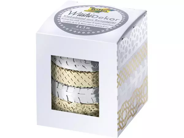 Een Washi tape Folia hotfoil zilver & goud 2x 15mmx5m 2x 10mmx5m 4 designs koop je bij MV Kantoortechniek B.V.