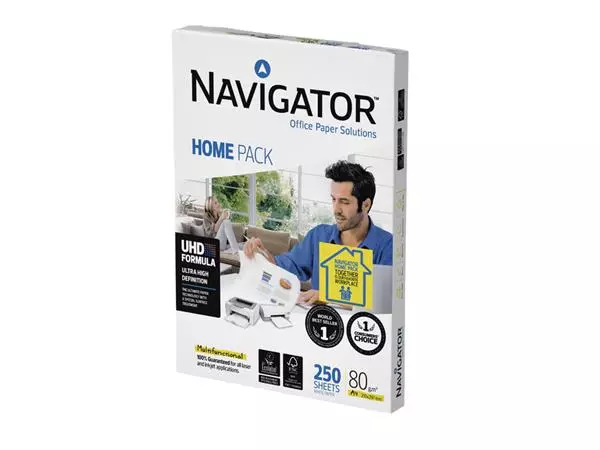 Een Kopieerpapier Navigator Homepack A4 80gr wit 250vel koop je bij Van Leeuwen Boeken- en kantoorartikelen