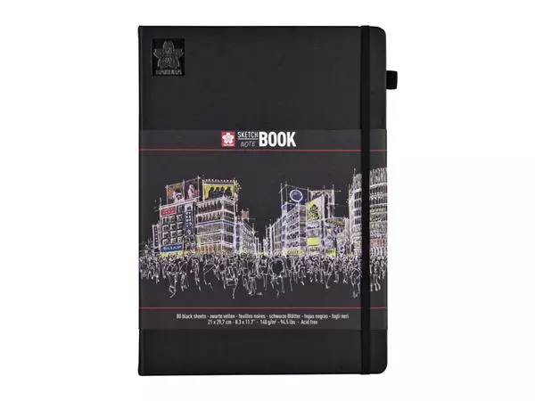 Een Schets-notitieboek Sakura A4 140gr 80vel zwart koop je bij EconOffice