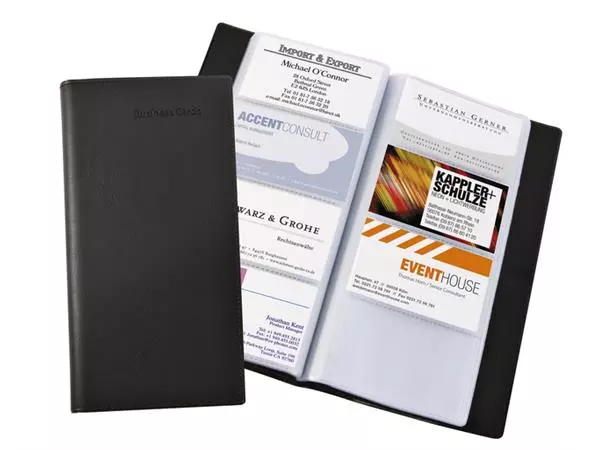 Een Visitekaartmap Sigel VZ172 voor 192 kaarten 90x58mm kunstleer zwart koop je bij EconOffice