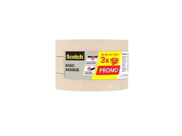 Een AFPLAKTAPE SCOTCH BASIC 24MMX50M BEIGE 3 ROLLEN koop je bij Kantoorvakhandel van der Heijde