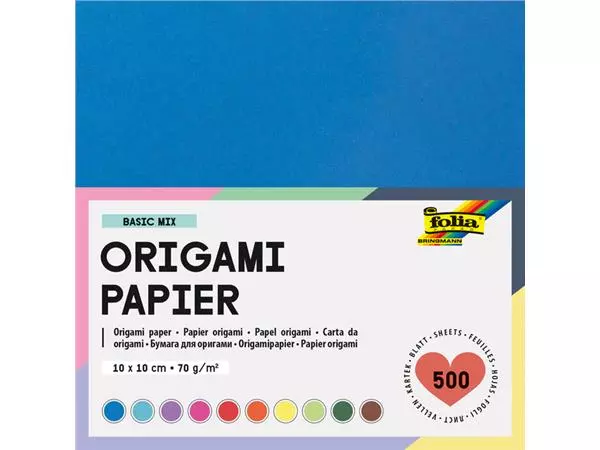 Een Origami papier Folia 70gr 10x10cm 500 vel assorti kleuren koop je bij Kantoorvakhandel van der Heijde