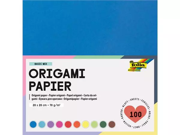 Een Origami papier Folia 70gr 20x20cm 100 vel assorti kleuren koop je bij Unimark Office B.V.