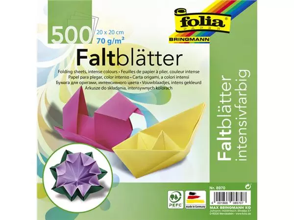 Een Origami papier Folia 70gr 20x20cm 500 vel assorti kleuren koop je bij EconOffice