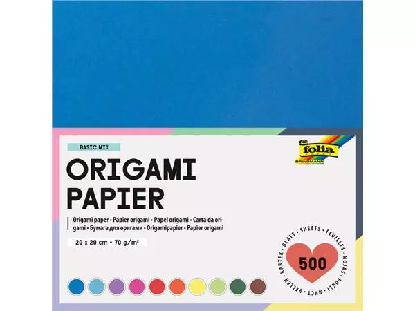 Een Origami papier Folia 70gr 20x20cm 500 vel assorti kleuren koop je bij Kantoorvakhandel van der Heijde