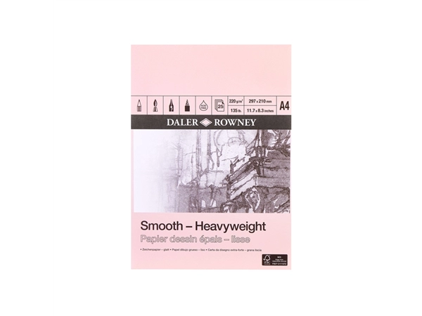 Een Tekenpapier Daler-Rowney Smooth Heavyweight 220gr A4 natuurlijk wit koop je bij De Angelot