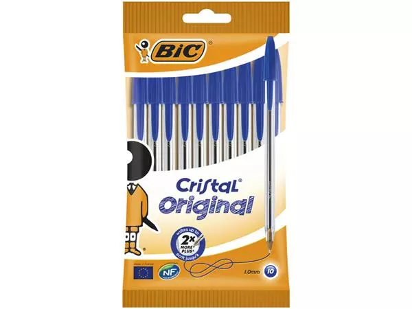 Een Balpen Bic Cristal medium blauw zakje à 10 stuks koop je bij Alles voor uw kantoor