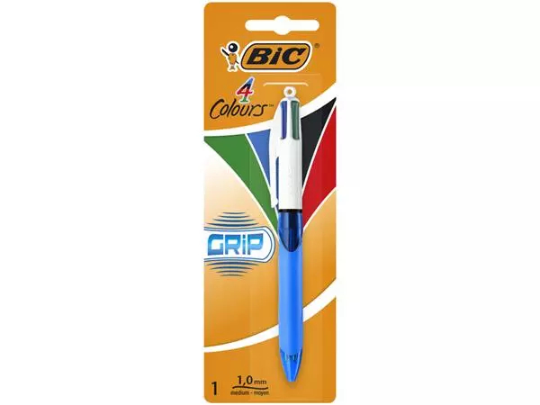 Een Balpen Bic 4kleuren grip medium blauw blister à 1 stuk koop je bij Goedkope Kantoorbenodigdheden