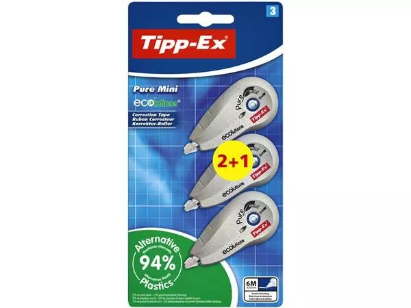 Correctieroller Tipp-ex mini pure ecolutions 5mmx6m blister 2+1 gratis