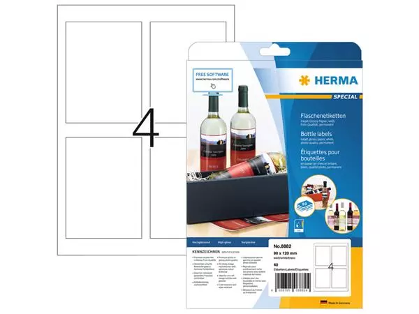 Een Etiket HERMA flessen 8882 90x120mm A4 glossy wit 40stuks koop je bij L&N Partners voor Partners B.V.