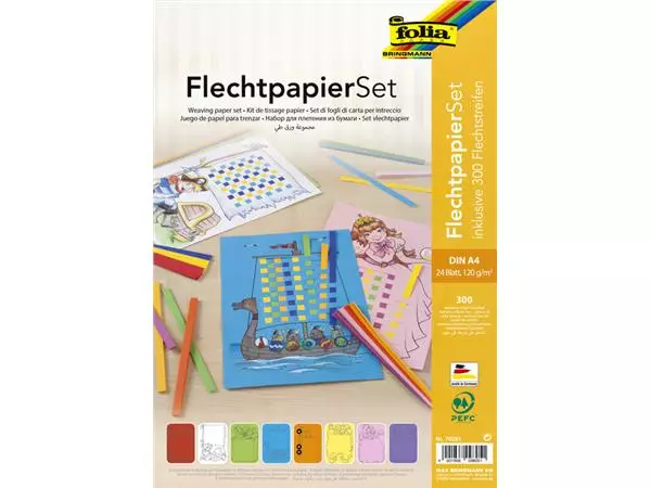 Een Vlechtpapierset Folia A4 8 designs 24vel inclusief vlechtstroken koop je bij Goedkope Kantoorbenodigdheden