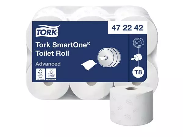 Een Toiletpapier Tork SmartOne® T8 advanced 2 laags 1150 vel wit 472242 koop je bij Van Hoye Kantoor BV