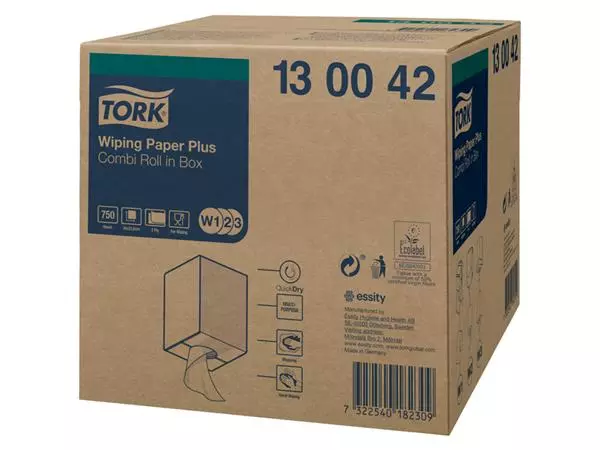 Een Poetspapier Tork Wiping Plus Combi W1/2/3 multifunctioneel 255m wit 130042 koop je bij NiceSupplies.nl