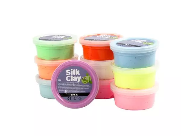 Een Klei Silk Clay basic-2 10 x 40gr 10 neon kleuren koop je bij Van Leeuwen Boeken- en kantoorartikelen