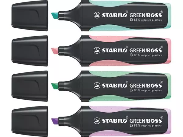 Een Markeerstift STABILO GREEN BOSS 6070/4 pastel assorti etui à 4 stuks koop je bij NiceSupplies.nl