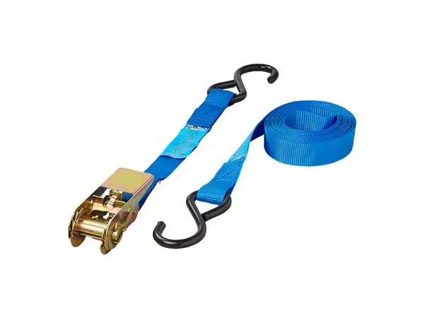 Een Spanband ProPlus blauw met ratel en 2 haken 5m koop je bij Van Leeuwen Boeken- en kantoorartikelen