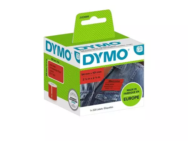 Een Etiket Dymo LabelWriter naamkaart 54x101mm 1 rol á 220 stuks rood koop je bij De Angelot