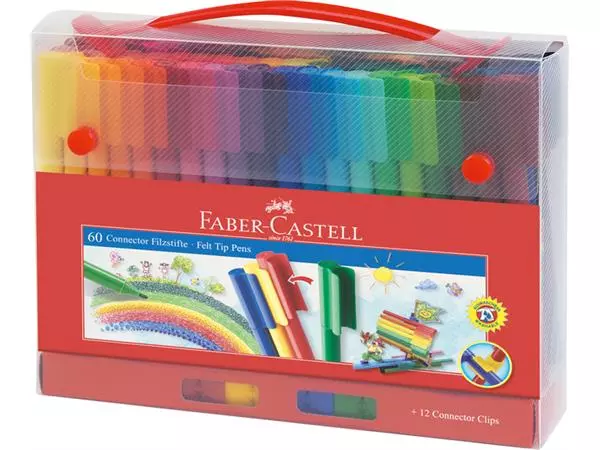 Een Kleurstift Faber-Castell Connector assorti koffer à 60 stuks koop je bij Van Leeuwen Boeken- en kantoorartikelen