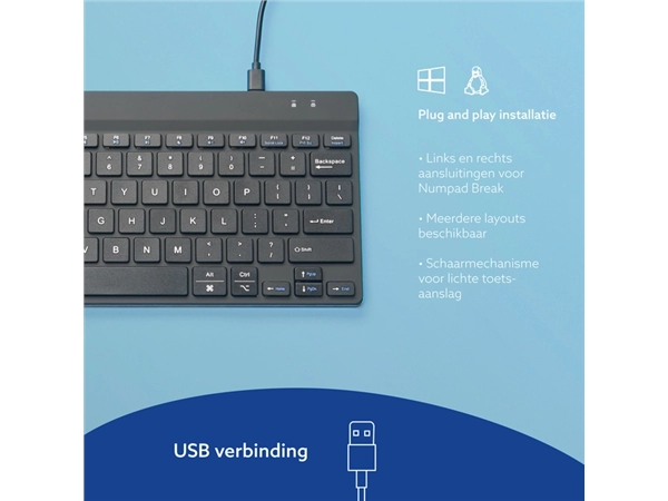 Een Toetsenbord R-Go Ergonomisch Compact Break QWERTY koop je bij Buro De Peuter