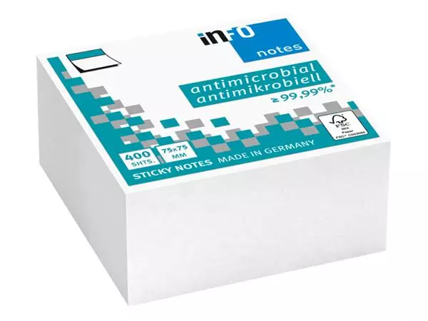 Een Memoblok info notes antimicrobiëel 400 vel 75x75mm wit koop je bij EconOffice