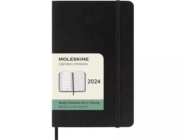 Een Agenda 2024 Moleskine 12M Planner Weekly 7dag/1pagina pocket 90x140mm soft cover black koop je bij EconOffice