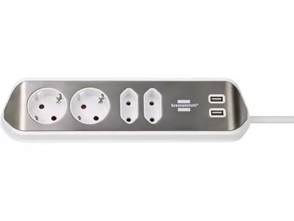 Een Stekkerdoos Brennenstuhl bureau Estilo 4 voudig inclusief 2 USB 2 meter wit/zilver koop je bij L&N Partners voor Partners B.V.