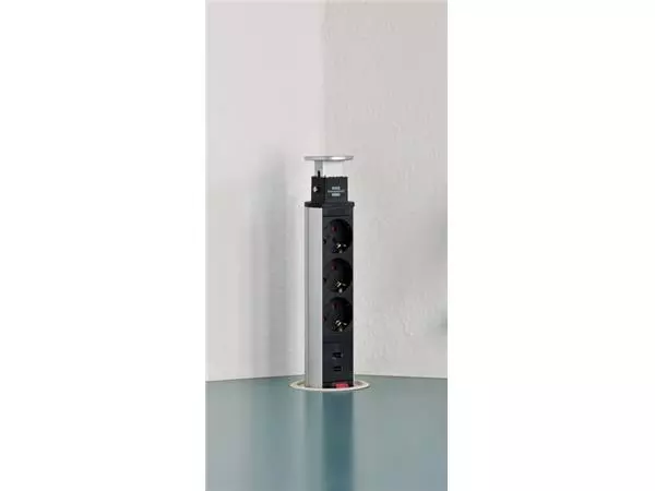 Een Stekkerdoos Brennenstuhl toren 3-voudig incl. 2 USB 2m zwart zilver koop je bij Kantoorvakhandel van der Heijde