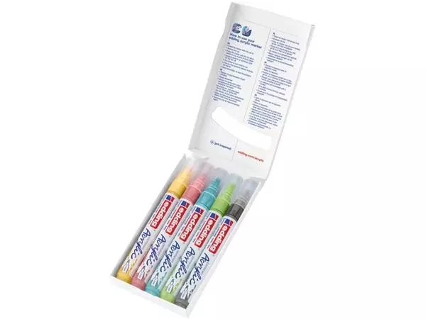 Een Acrylmarker edding e-5100 medium pastel assorti set à 5 stuks koop je bij Kantoorvakhandel van der Heijde