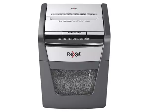 Een Papiervernietiger Rexel Optimum Auto+ 50X P4 snippers 4x28mm koop je bij QuickOffice BV