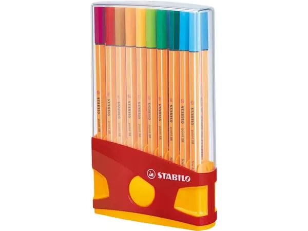 Een Fineliner STABILO point 88 ColorParade rollerset geel/rood fijn assorti etui à 20 stuks koop je bij Kantoorvakhandel van der Heijde