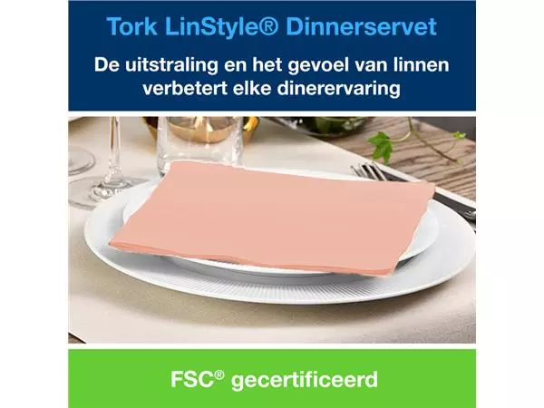 Een Dinnerservet Tork LinStyle® 1/4-vouw 1-laags 50 stuks koraalrood koop je bij Unimark Office B.V.