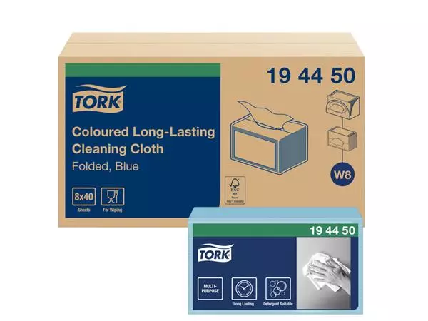 Een Reinigingsdoek Tork Long Lasting W8 multifunctioneel gevouwen blauw 194450 koop je bij Kantoorvakhandel van der Heijde