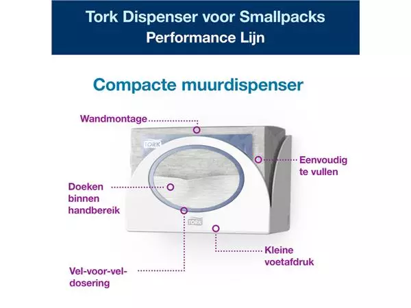 Een Reinigingsdoekdispenser Tork voor Smallpacks Tork W8 Performance wandmontage 655100 koop je bij Kantoorvakhandel van der Heijde