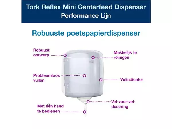 Een Poetsroldispenser Tork Reflex™M4 vel-voor-vel performancelijn wit 473190 koop je bij Kantoorvakhandel van der Heijde