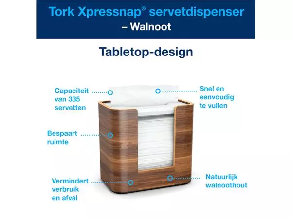 Een SERVETDISPENSER TORK XPRESSNAP N4 WALNOOT 273002 koop je bij Kantoorvakhandel van der Heijde