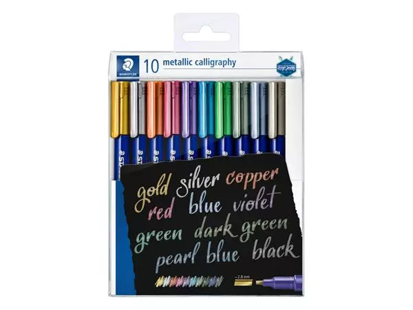 Een Kalligrafiepen Staedtler metallic etui à 10 kleuren koop je bij NiceSupplies.nl