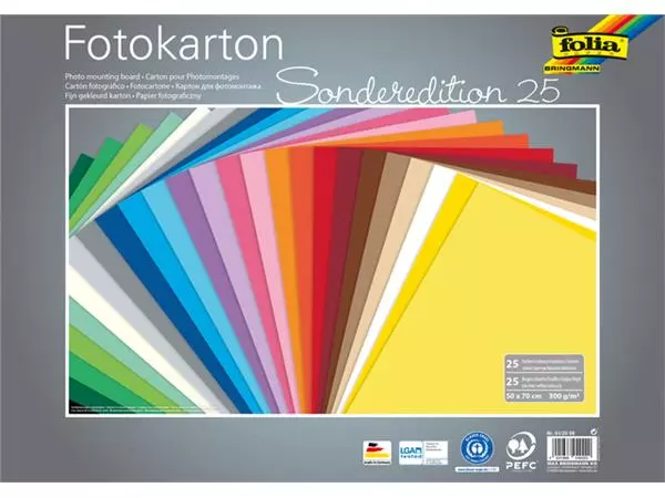 Een Fotokarton Folia 2-zijdig 50x70cm 300gr 25vel assorti koop je bij MV Kantoortechniek B.V.