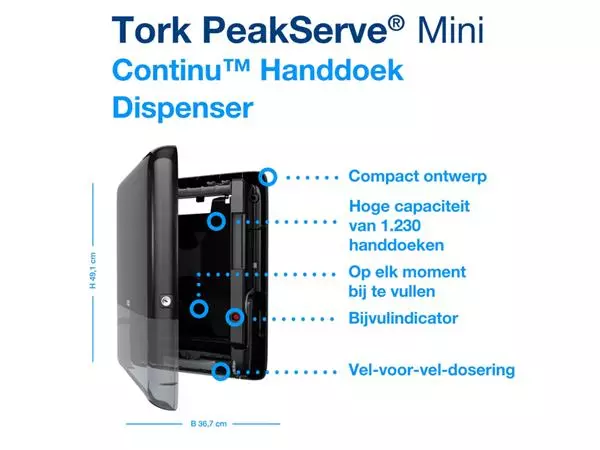 Een Handdoekdispenser Tork PeakServe® Mini Continu™ H5 Elevation zwart 552558 koop je bij NiceSupplies.nl