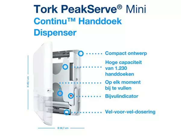 Een Handdoekdispenser Tork PeakServe® Mini Continu™ H5 Elevation wit 552550 koop je bij NiceSupplies.nl