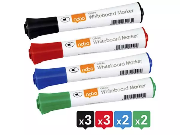 Een Viltstift Nobo whiteboard Glide rond assorti 2mm 10st koop je bij Unimark Office B.V.