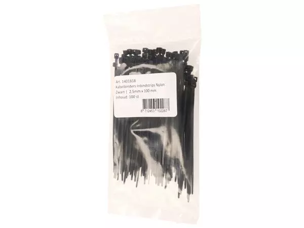 Een Inbindstrips IEZZY nylon 2.5x100mm D 20.5mm zwart koop je bij Van Leeuwen Boeken- en kantoorartikelen