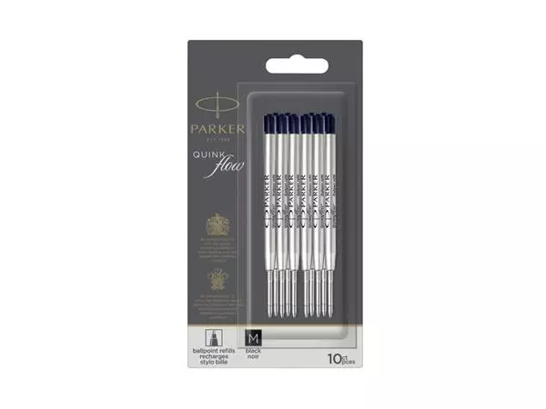 Een Balpenvulling Parker Quinkflow medium zwart blister à 10 stuks koop je bij NiceSupplies.nl