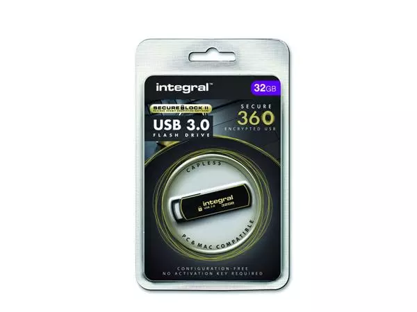 Een USB-STICK INTEGRAL 3.0 SECURE 360 32GB ZWART koop je bij Kantoorvakhandel van der Heijde