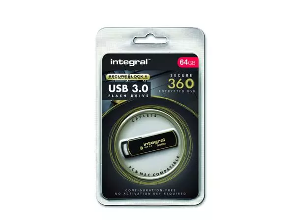 Een USB-stick Integral 3.0 Secure 360 64GB zwart koop je bij NiceSupplies.nl