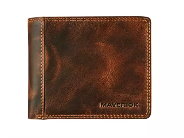 Een Portemonee Maverick The Original met kleingeldvak RFID leer bruin koop je bij Van Leeuwen Boeken- en kantoorartikelen