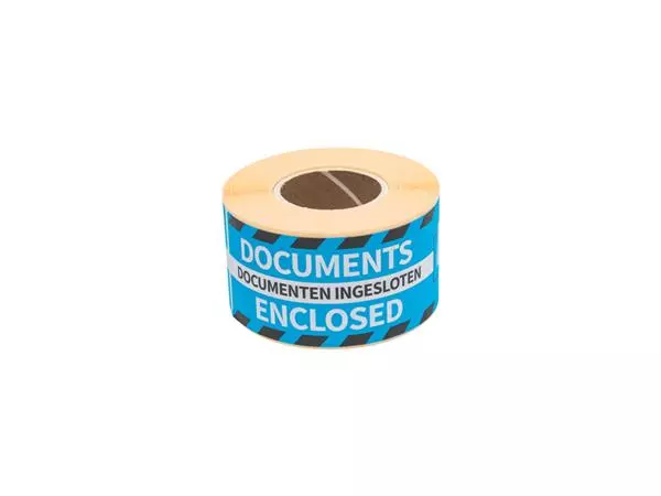 Een Waarschuwingsetiket Rillprint documents enclosed 46x125mm blauw koop je bij Van Leeuwen Boeken- en kantoorartikelen