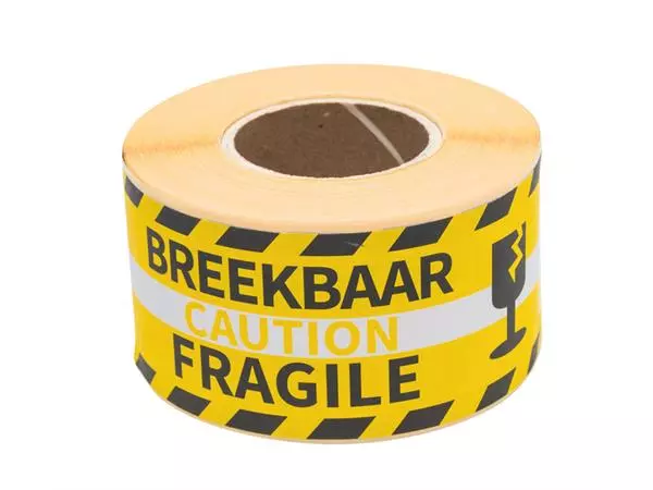 Een Waarschuwingsetiket Rillprint fragile 46x125mm geel 250 stuks koop je bij NiceSupplies.nl