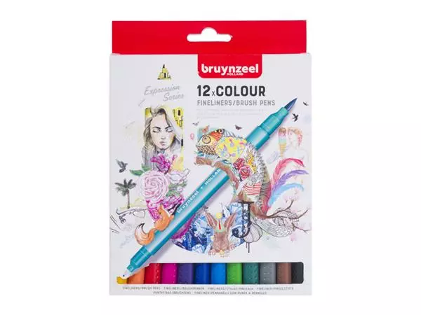 Een Fineliner Brush pen Bruynzeel Creatives set 12 kleuren koop je bij Totaal Kantoor Goeree